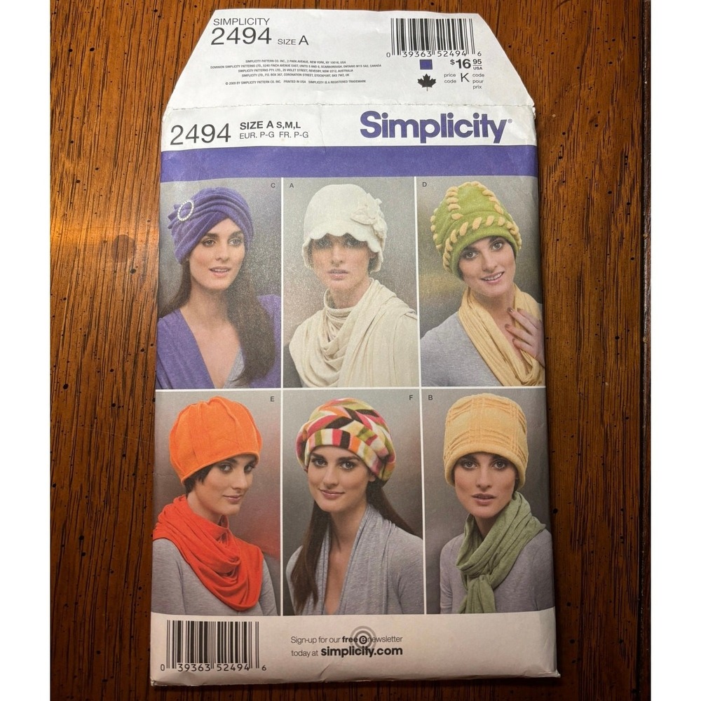 Simplicity 2494 Womens Winter Hat Sewing Patterns Size A S M L 2009 Style